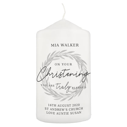 Personalised 'Truly Blessed' Christening Pillar Candle - Personalise It!