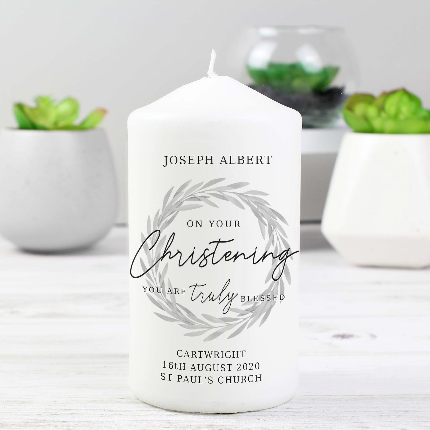 Personalised 'Truly Blessed' Christening Pillar Candle - Personalise It!