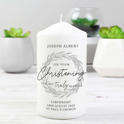Personalised 'Truly Blessed' Christening Pillar Candle - Personalise It!