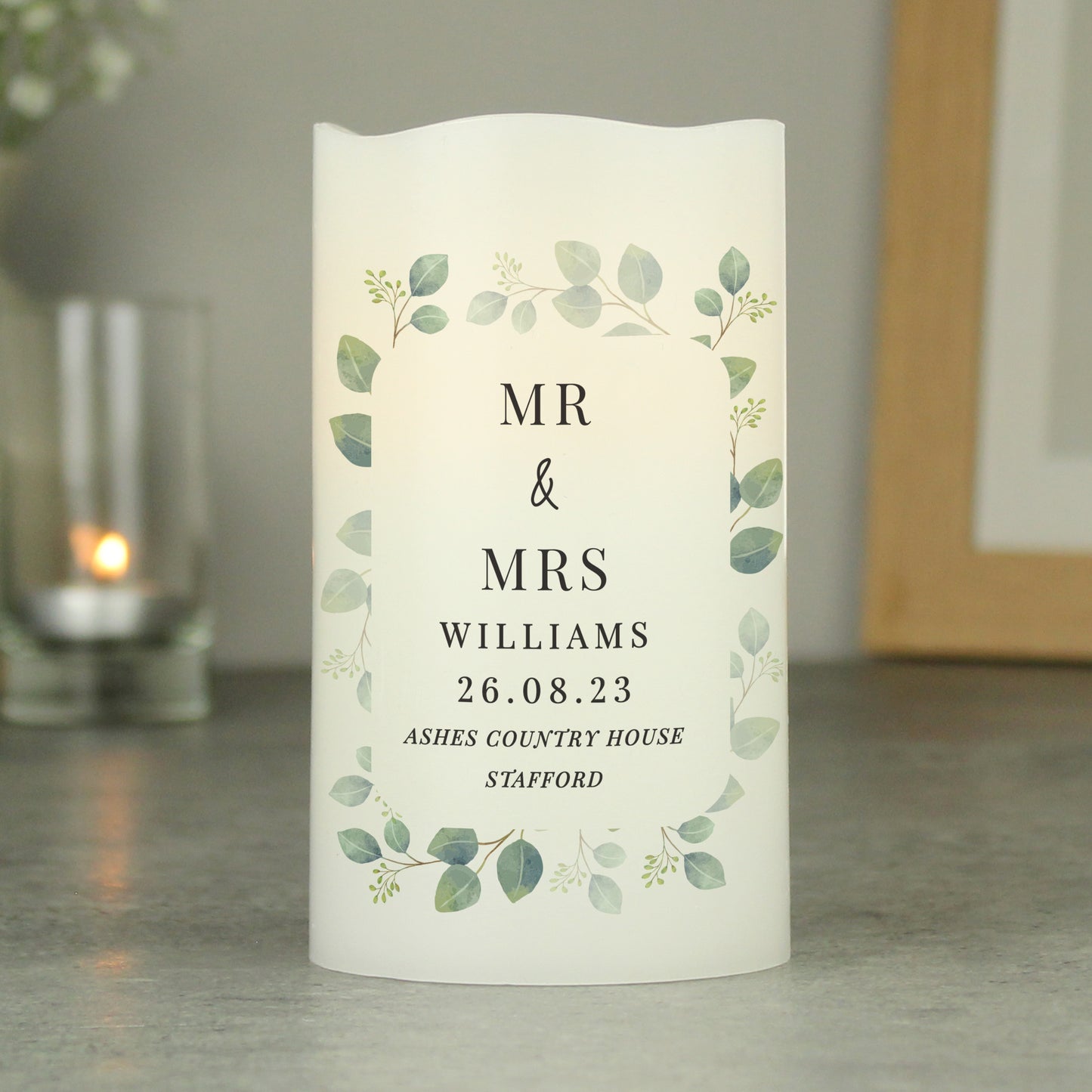 Personalised Botanical Free Text LED Candle - Personalise It!