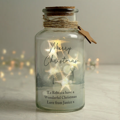 Personalised A Winter's Night Deer Christmas LED Glass Jar - Personalise It!