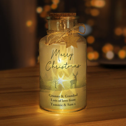 Personalised A Winter's Night Deer Christmas LED Glass Jar - Personalise It!