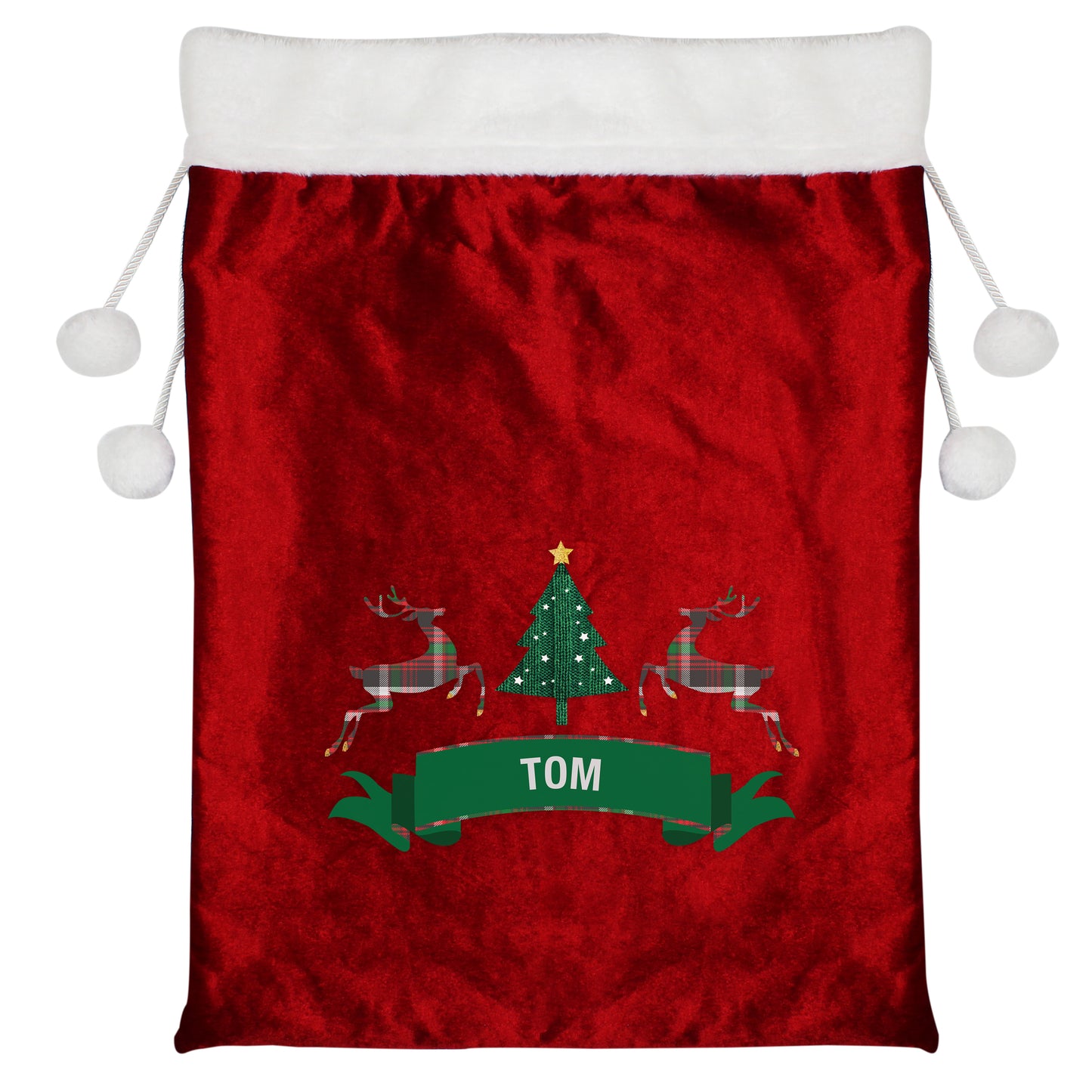 Personalised Nordic Christmas Luxury Pom Pom Red Sack - Personalise It!