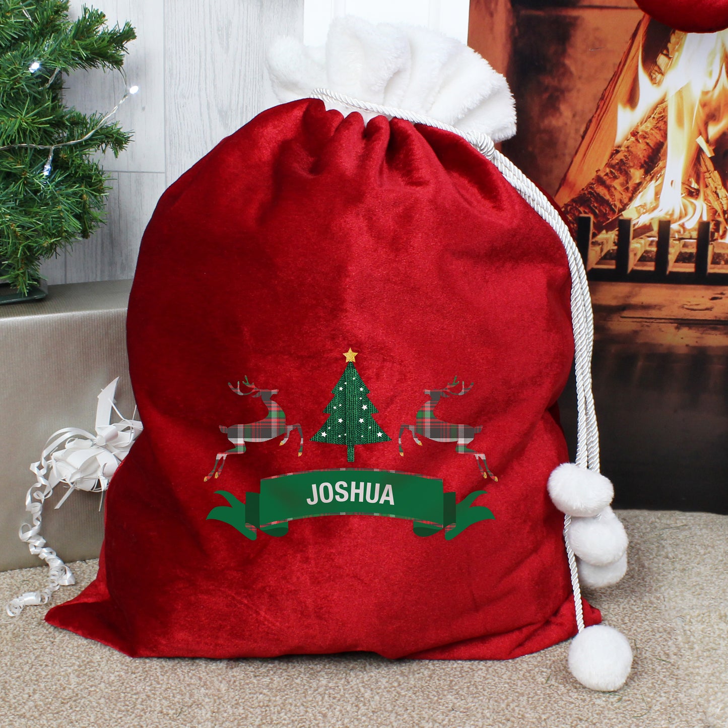 Personalised Nordic Christmas Luxury Pom Pom Red Sack - Personalise It!