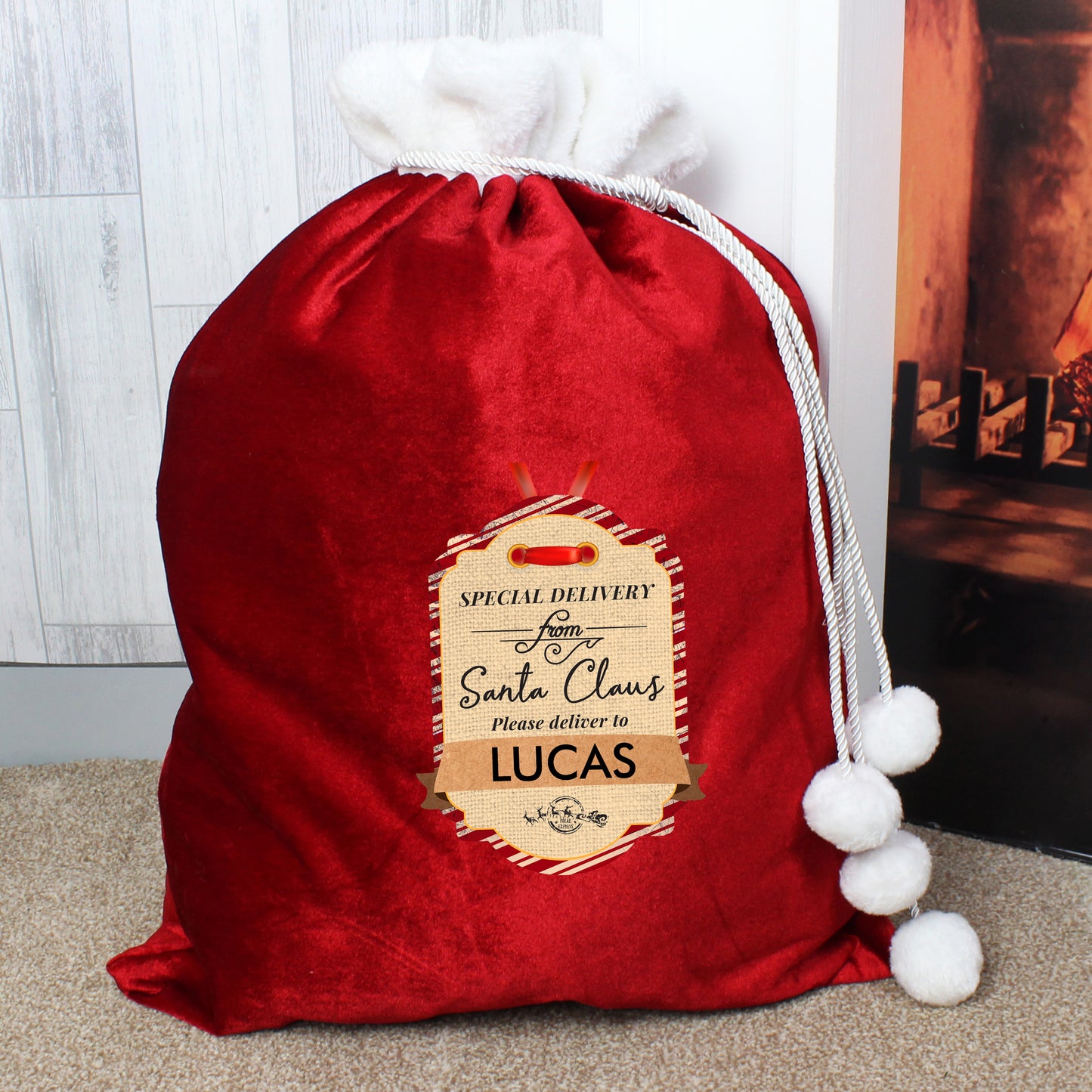 Personalised Special Delivery Luxury Pom Pom Red Sack - Personalise It!