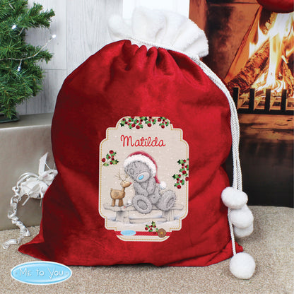 Personalised Me to You Reindeer Luxury Pom Pom Red Sack - Personalise It!
