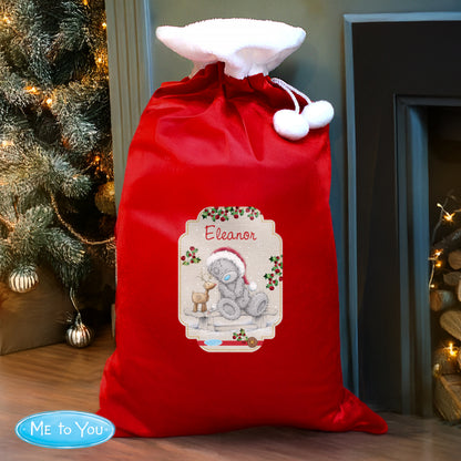 Personalised Me to You Reindeer Luxury Pom Pom Red Sack - Personalise It!