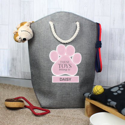 Personalised Pink Paw Print Storage Bag - Personalise It!
