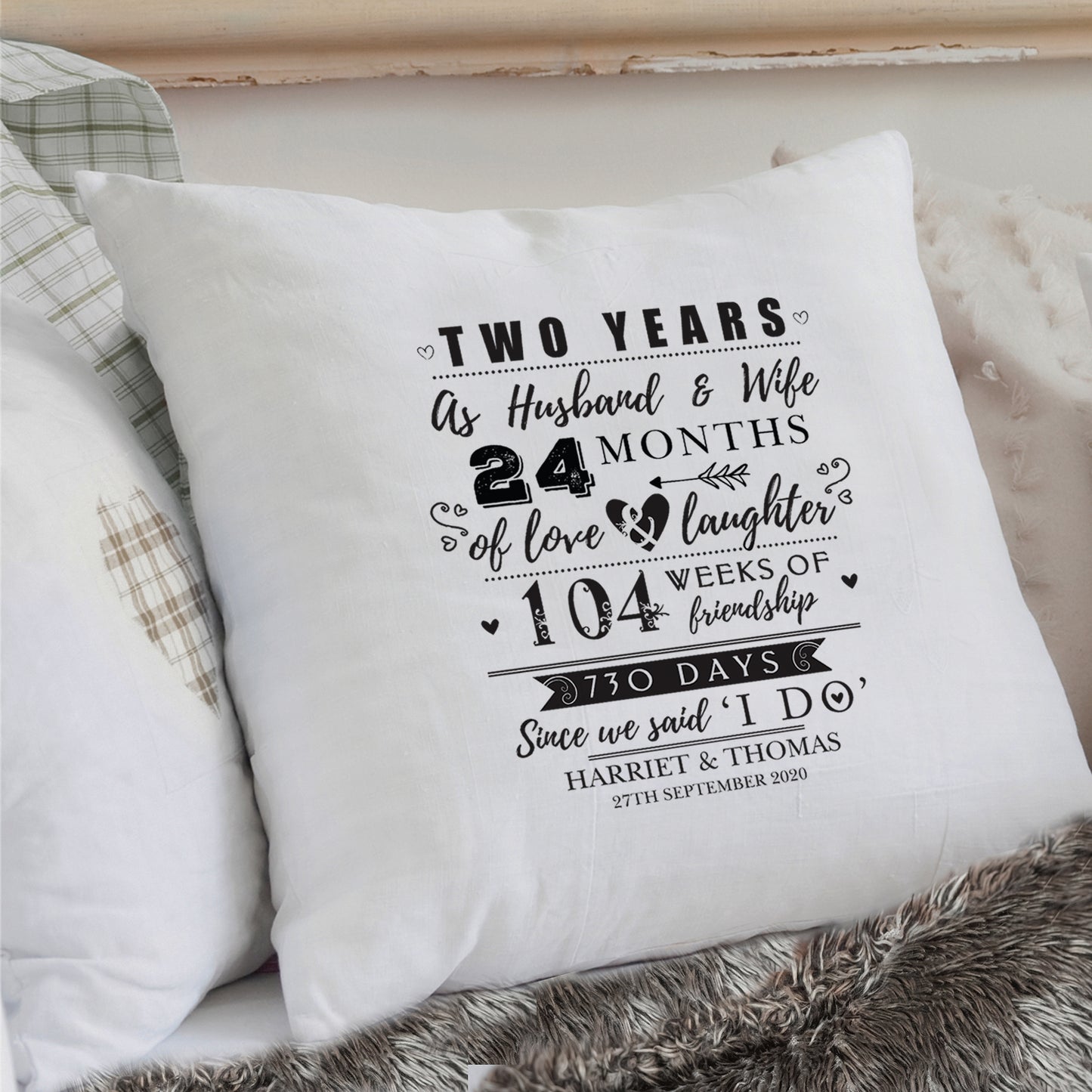 Personalised 2nd Anniversary Cushion Cover - Personalise It!
