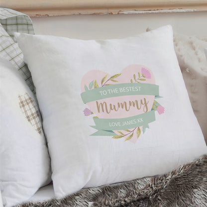 Personalised Floral Heart Mothers Day Cream Cushion Cover - Personalise It!