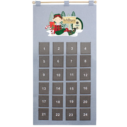 Personalised Elf Advent Calendar In Silver Grey - Personalise It!