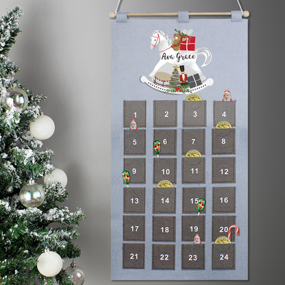 Personalised Rocking Horse Advent Calendar In Silver Grey - Personalise It!