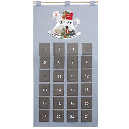 Personalised Rocking Horse Advent Calendar In Silver Grey - Personalise It!