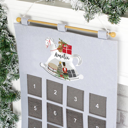 Personalised Rocking Horse Advent Calendar In Silver Grey - Personalise It!
