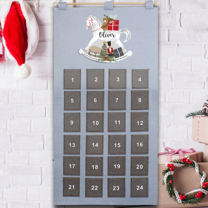 Personalised Rocking Horse Advent Calendar In Silver Grey - Personalise It!