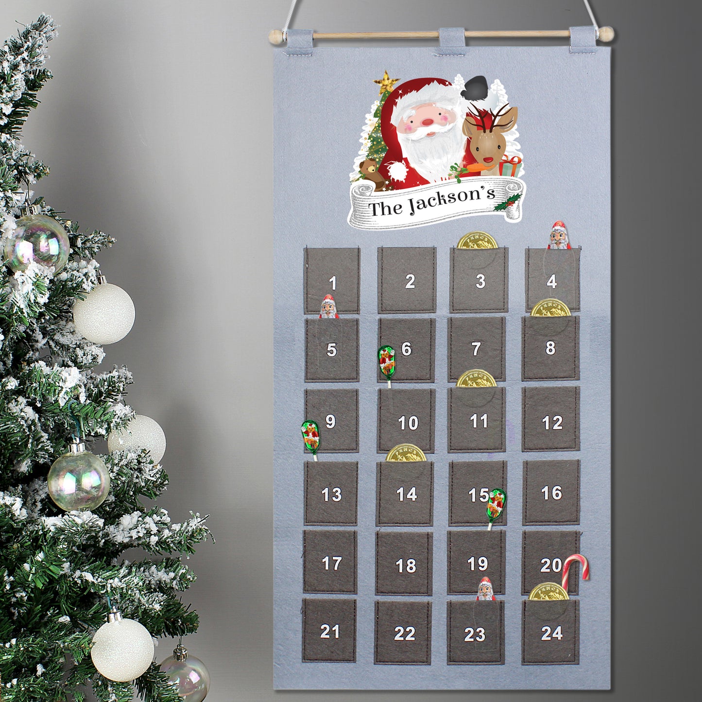 Personalised Santa Advent Calendar In Silver Grey - Personalise It!