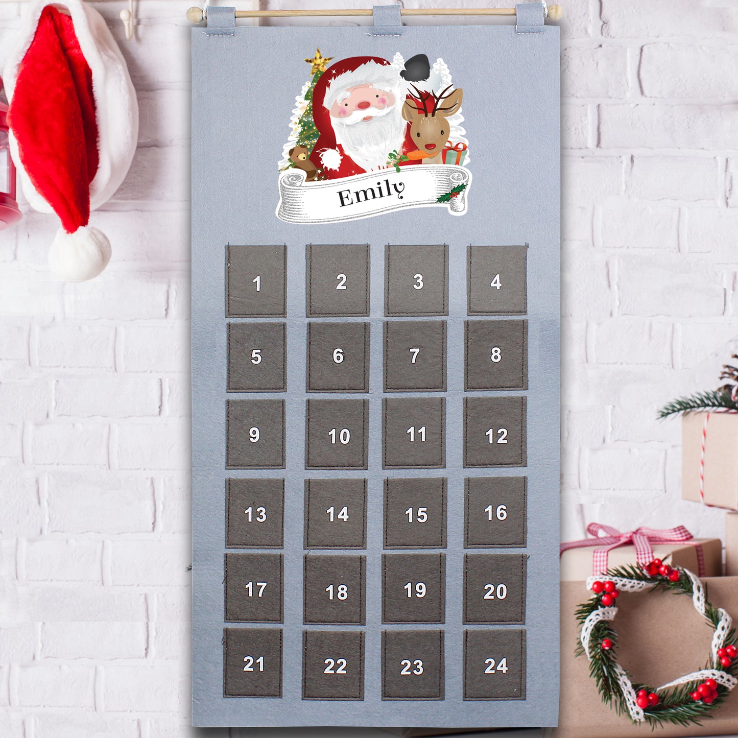 Personalised Santa Advent Calendar In Silver Grey - Personalise It!