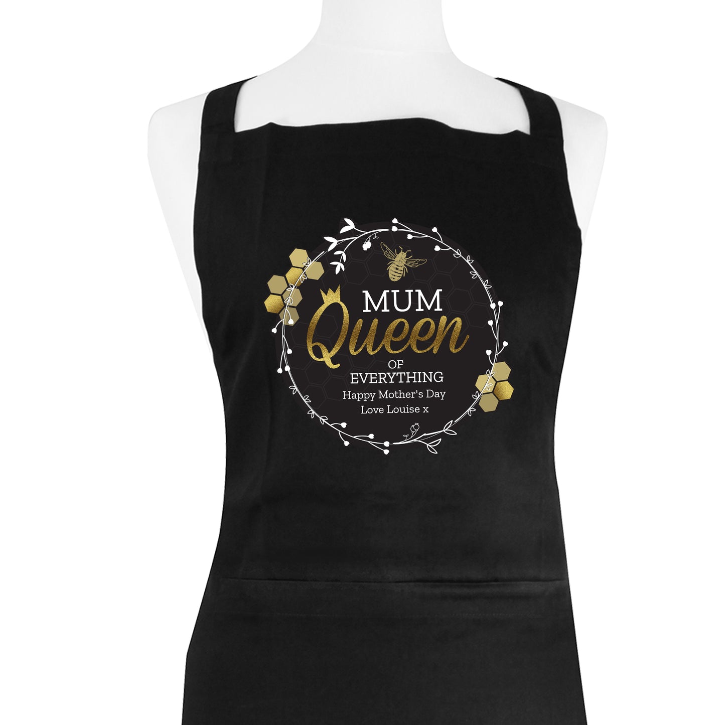 Personalised Queen Bee Black Apron - Personalise It!