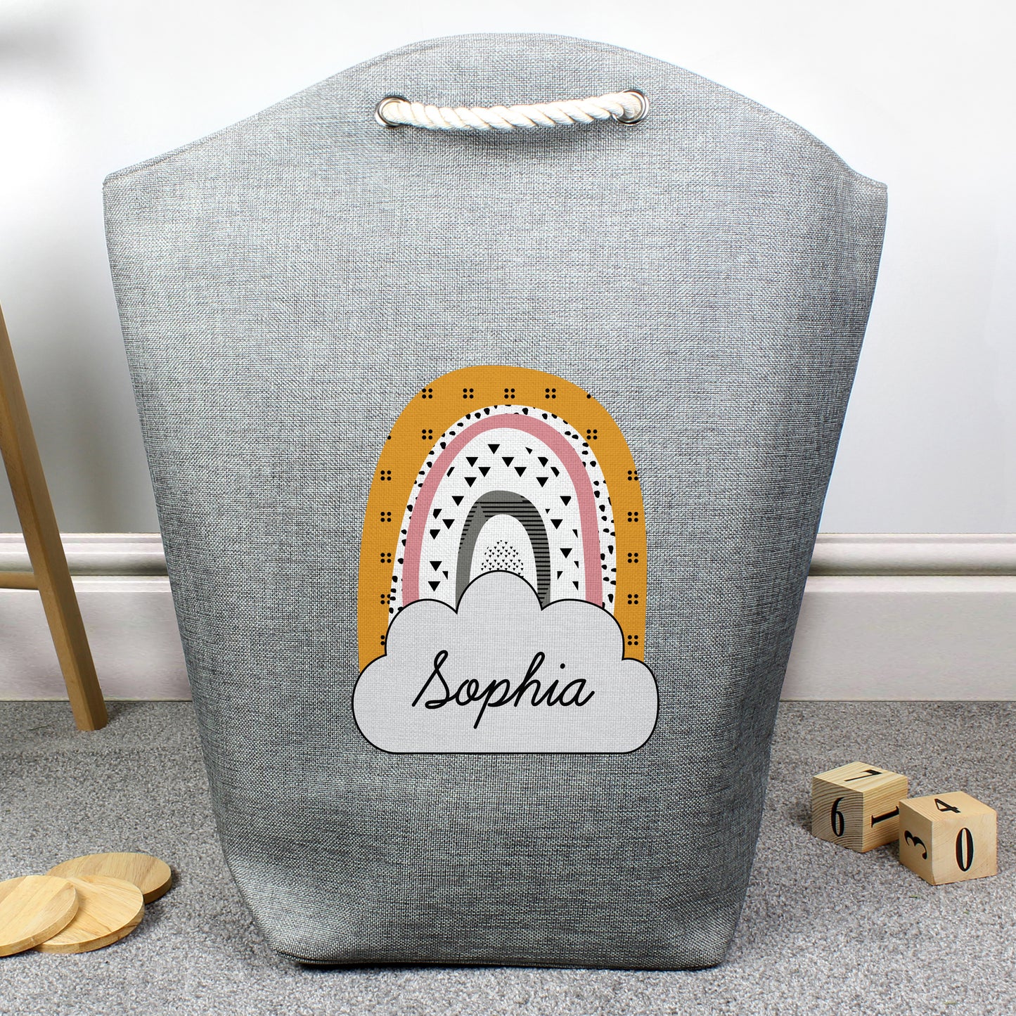 Personalised Mustard & Pink Rainbow Storage Bag - Personalise It!