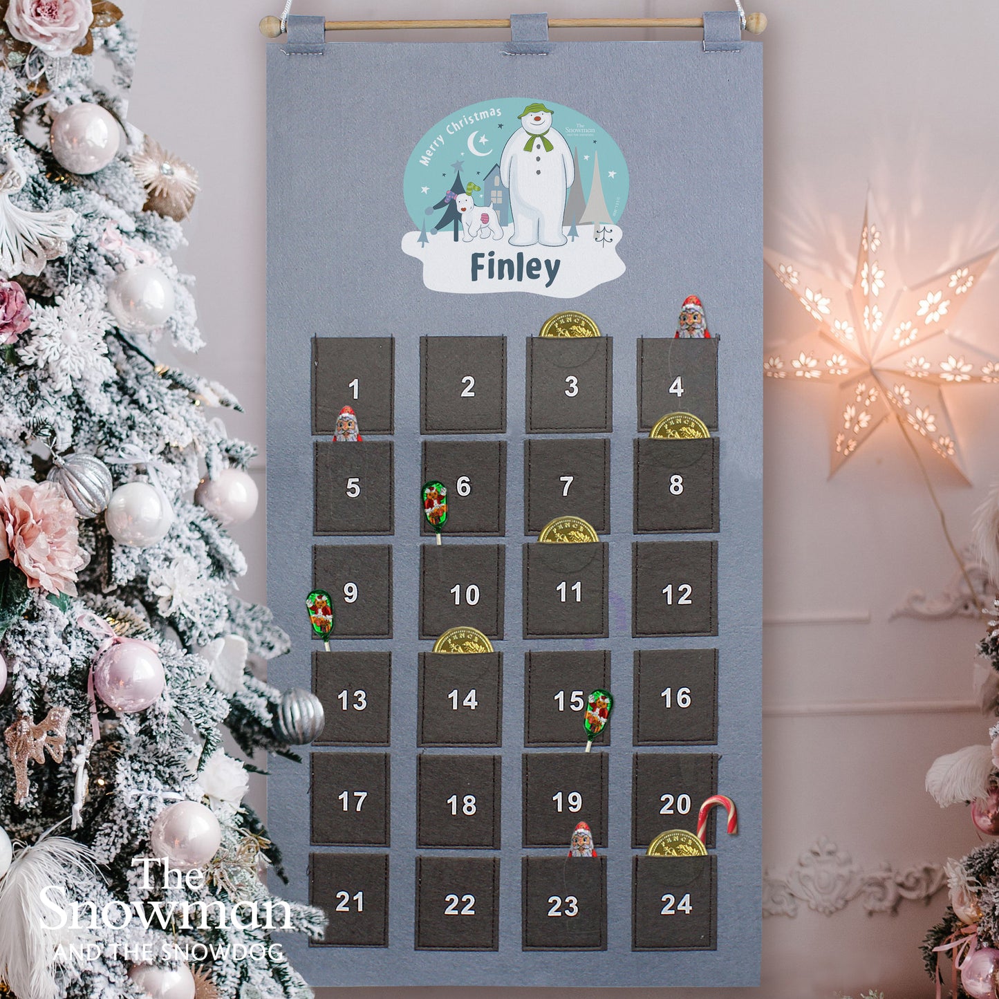Personalised The Snowman and the Snowdog Advent Calendar In Silver Grey - Personalise It!
