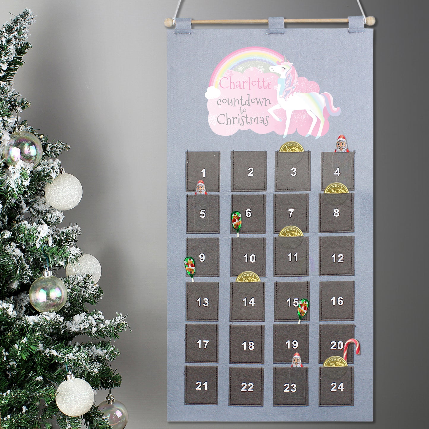 Personalised Christmas Unicorn Advent Calendar In Silver Grey - Personalise It!
