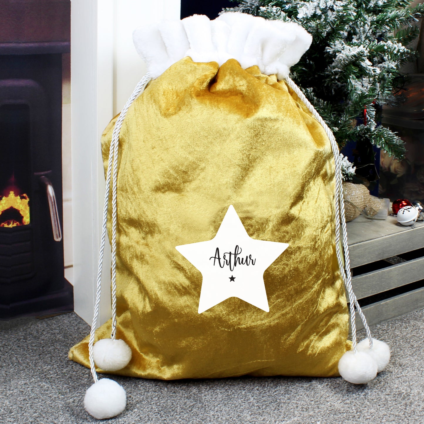 Personalised Star Luxury Pom Pom Gold Sack - Personalise It!
