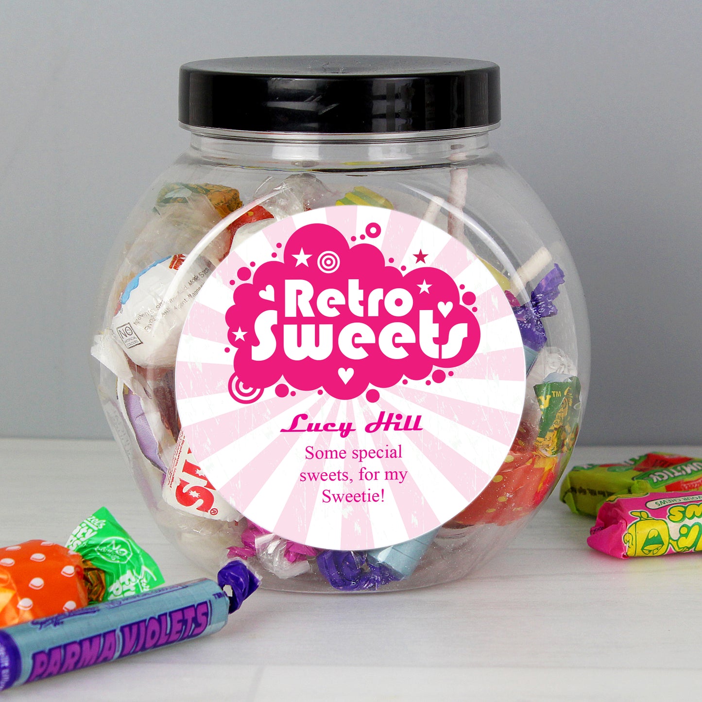 Personalised Retro Pink Sweet Jar - Personalise It!
