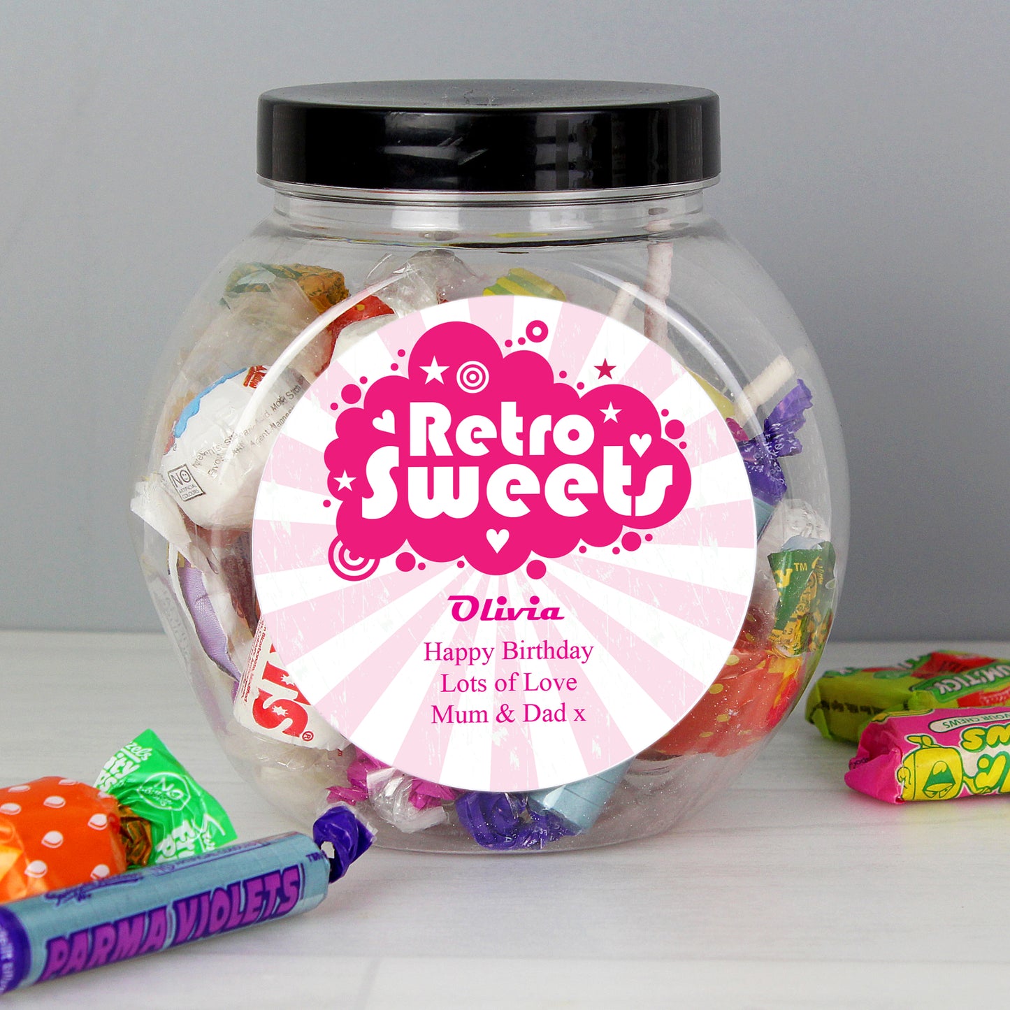 Personalised Retro Pink Sweet Jar - Personalise It!