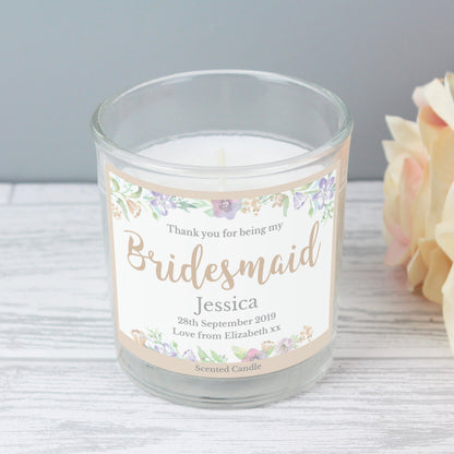 Personalised Bridesmaid 'Floral Watercolour Wedding' Scented Jar Candle - Personalise It!