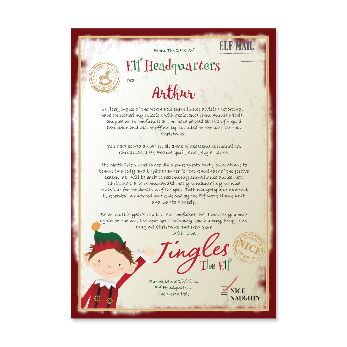 Personalised Elf Surveillance Christmas Letter - Personalise It!