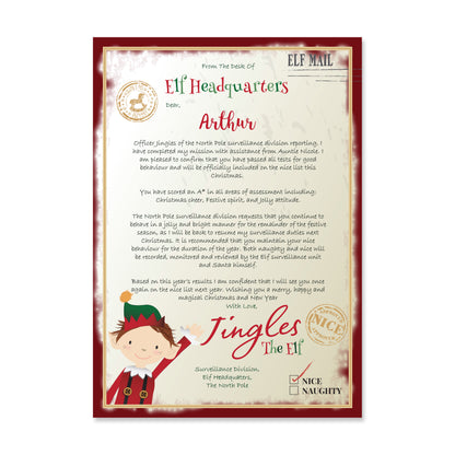 Personalised Elf Surveillance Christmas Letter - Personalise It!
