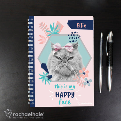 Personalised Rachael Hale 'Happy Face' Cat A5 Notebook - Personalise It!