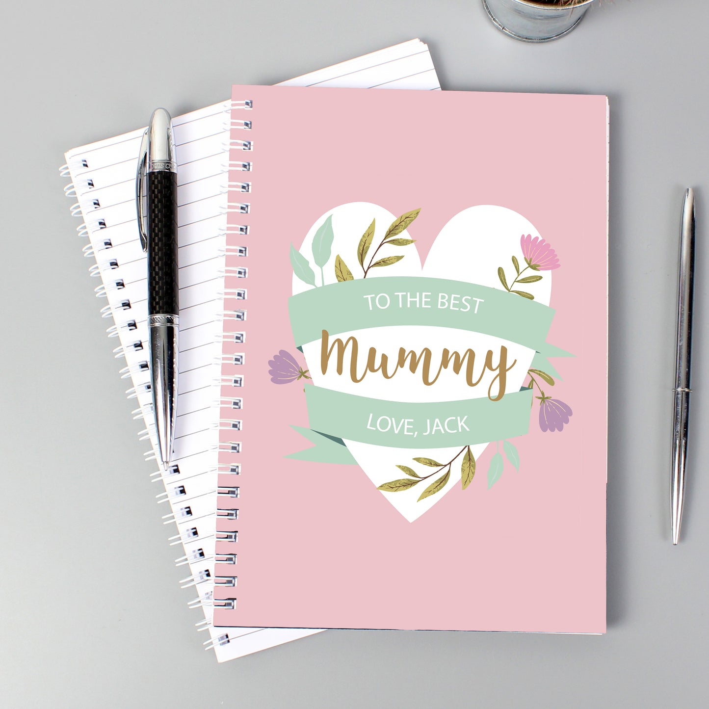 Personalised Floral Heart A5 Notebook - Personalise It!