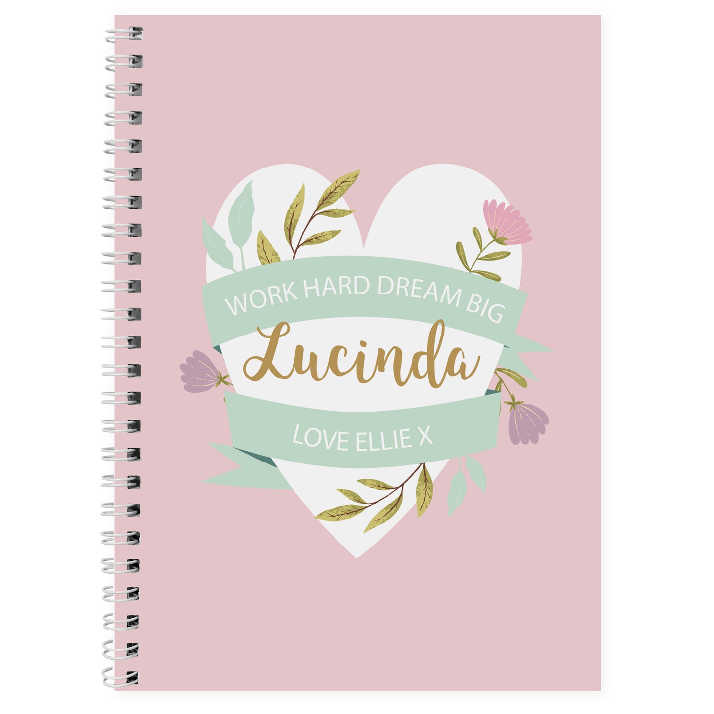 Personalised Floral Heart A5 Notebook - Personalise It!