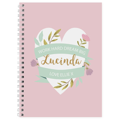 Personalised Floral Heart A5 Notebook - Personalise It!