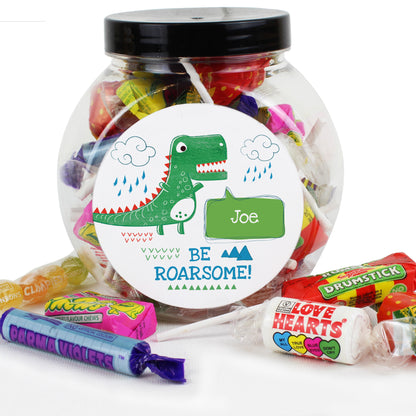 Personalised 'Be Roarsome' Dinosaur Sweet Jar - Personalise It!
