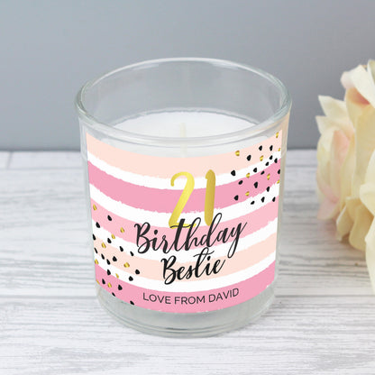 Personalised Birthday Gold and Pink Stripe Scented Jar Candle - Personalise It!