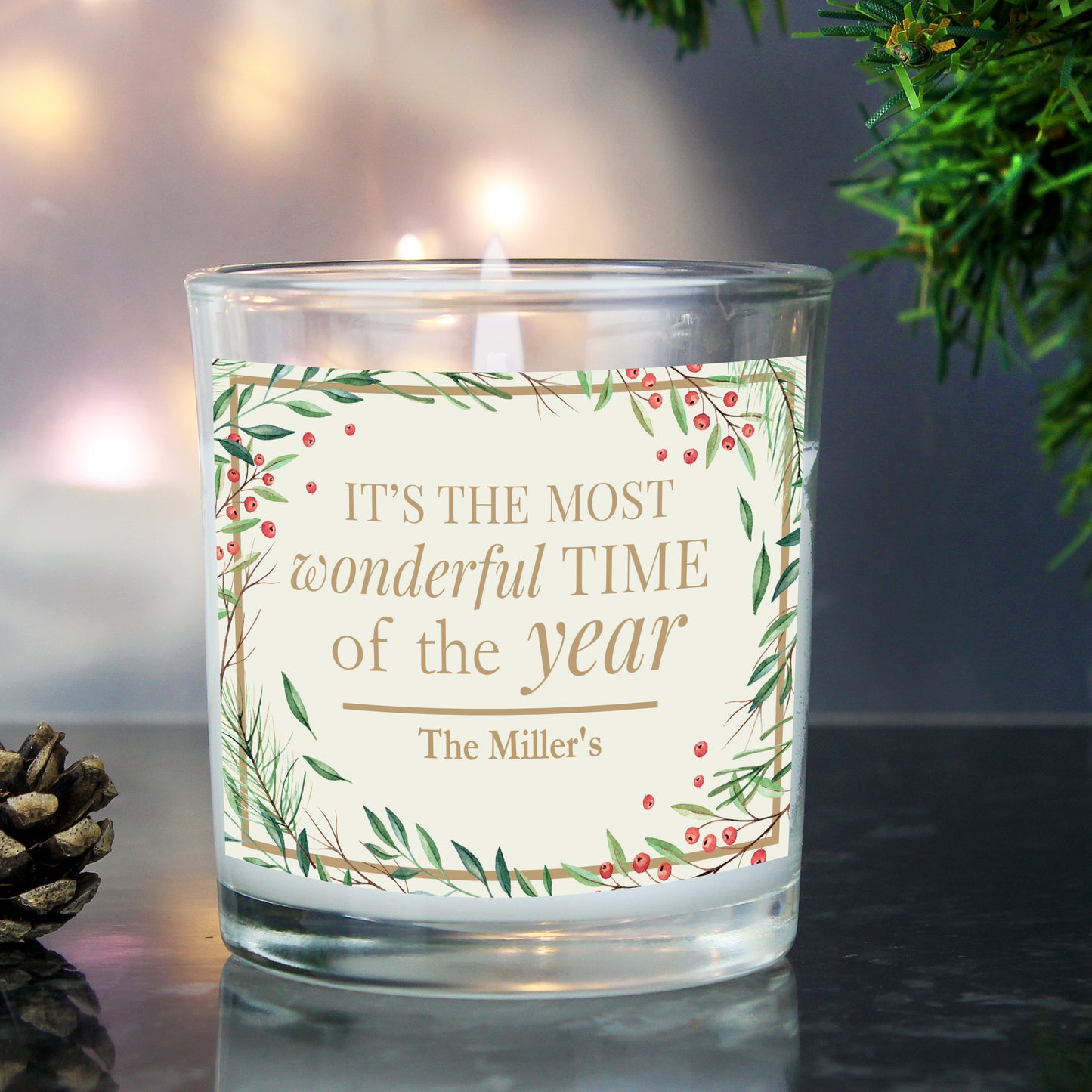 Personalised 'Wonderful Time of The Year' Christmas Scented Jar Candle - Personalise It!