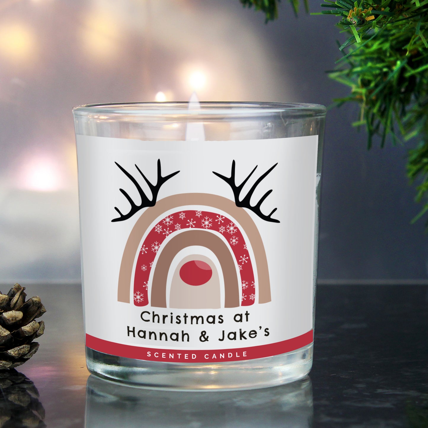 Personalised Rainbow Reindeer Scented Jar candle - Personalise It!