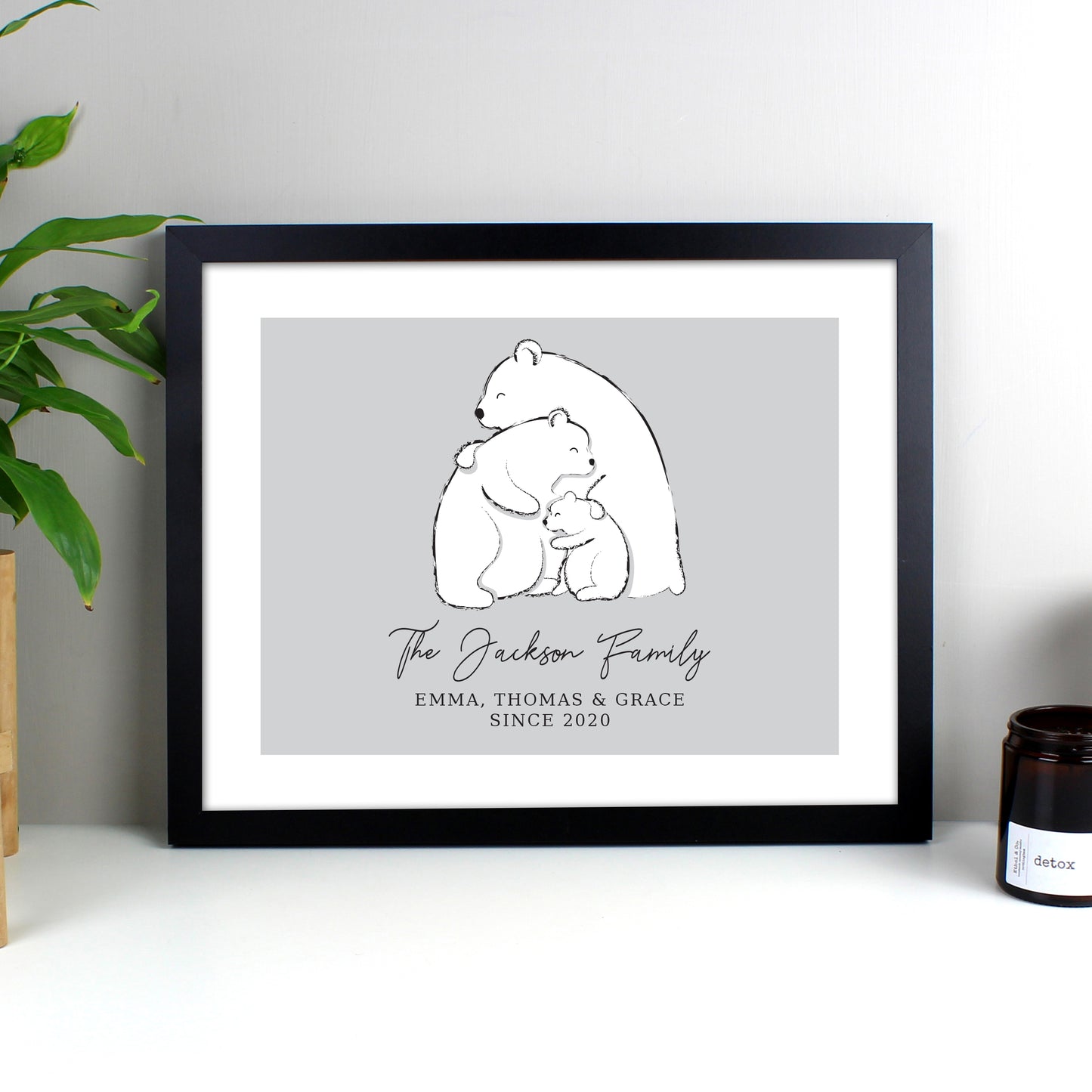 Personalised Polar Bear Family Black Framed Print - Personalise It!