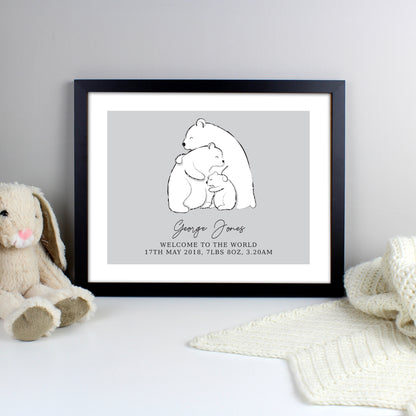 Personalised Polar Bear Family Black Framed Print - Personalise It!