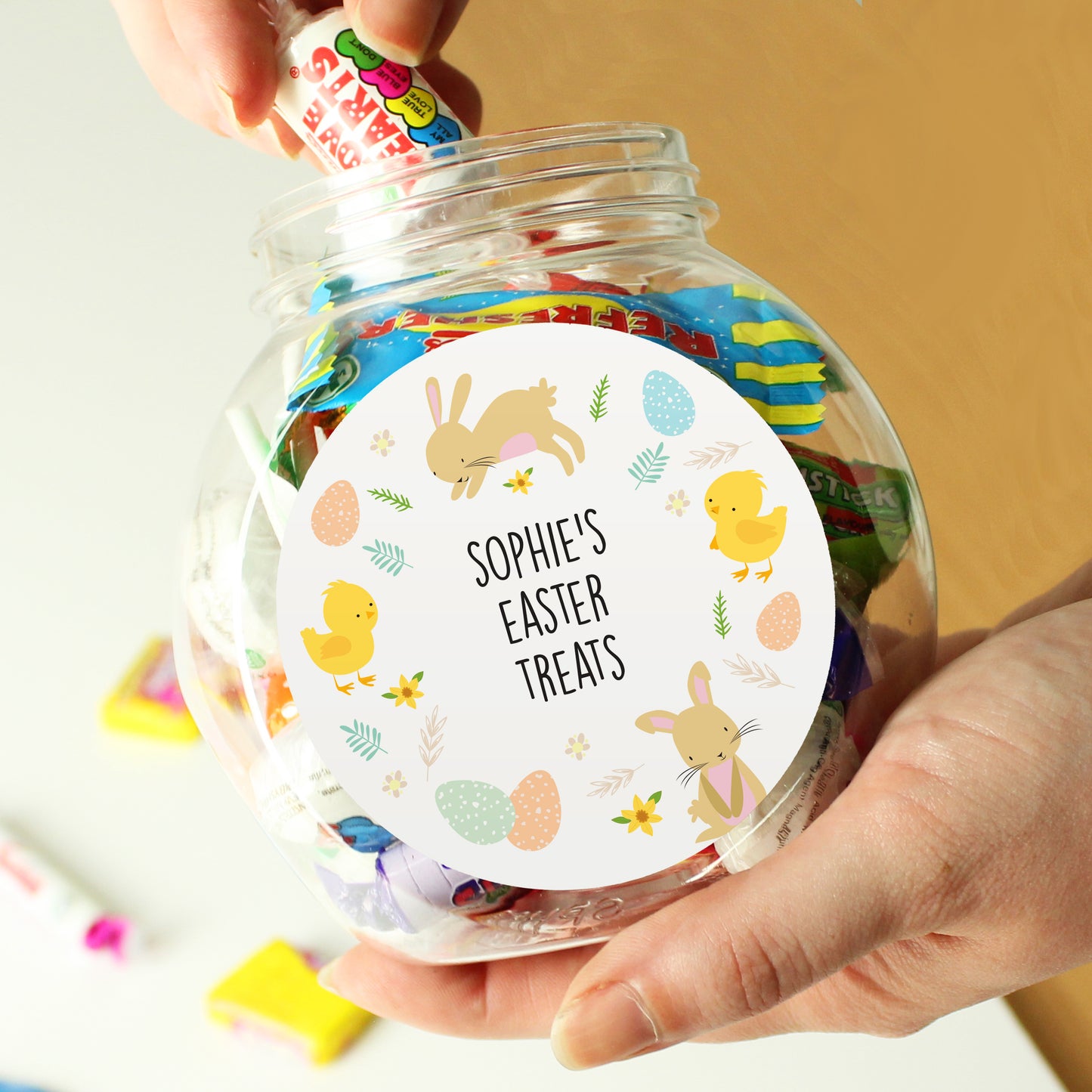Personalised Easter Bunny & Chick Sweets Jar - Personalise It!