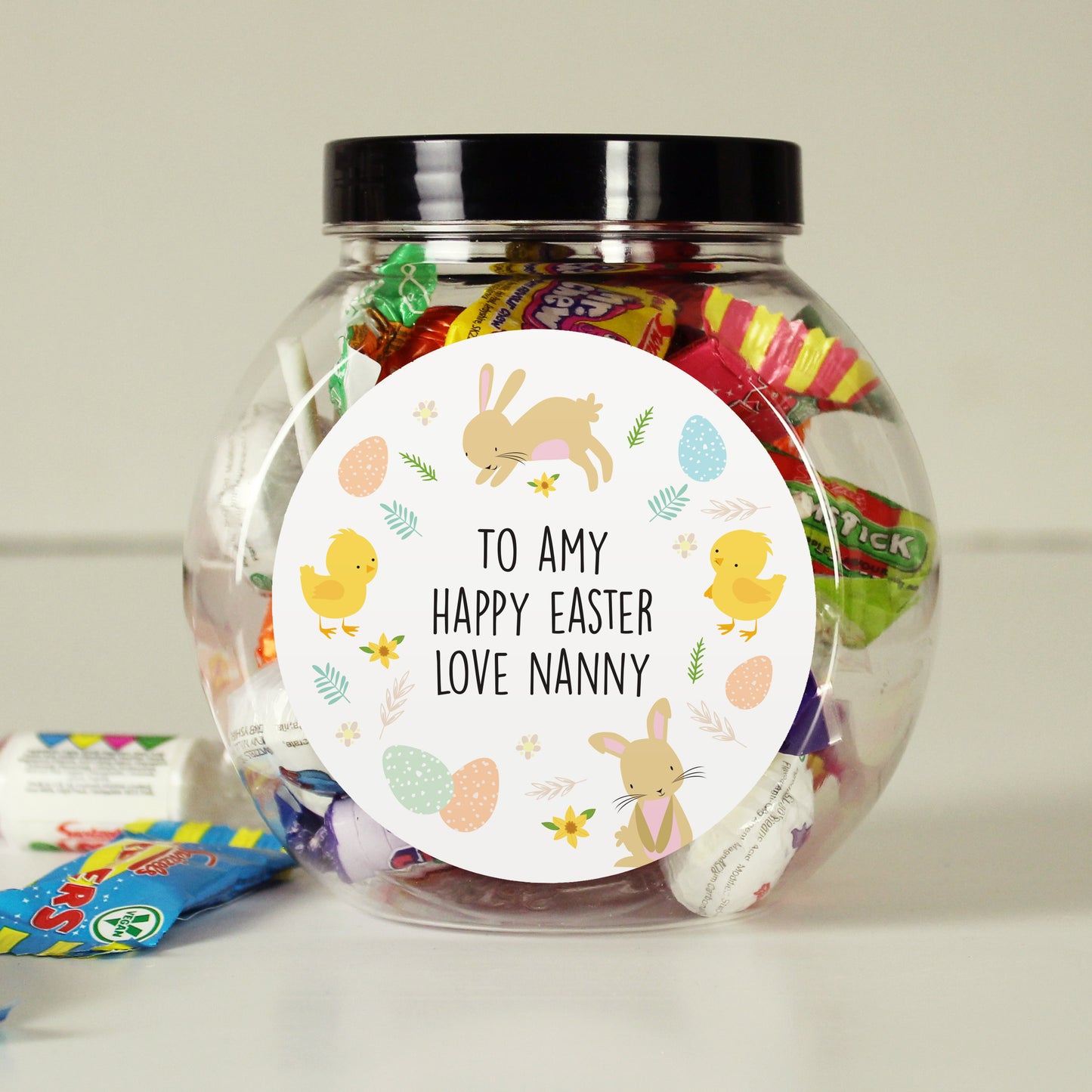 Personalised Easter Bunny & Chick Sweets Jar - Personalise It!