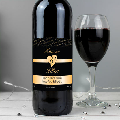 Personalised Couples Heart Red Wine- Black Design - Personalise It!