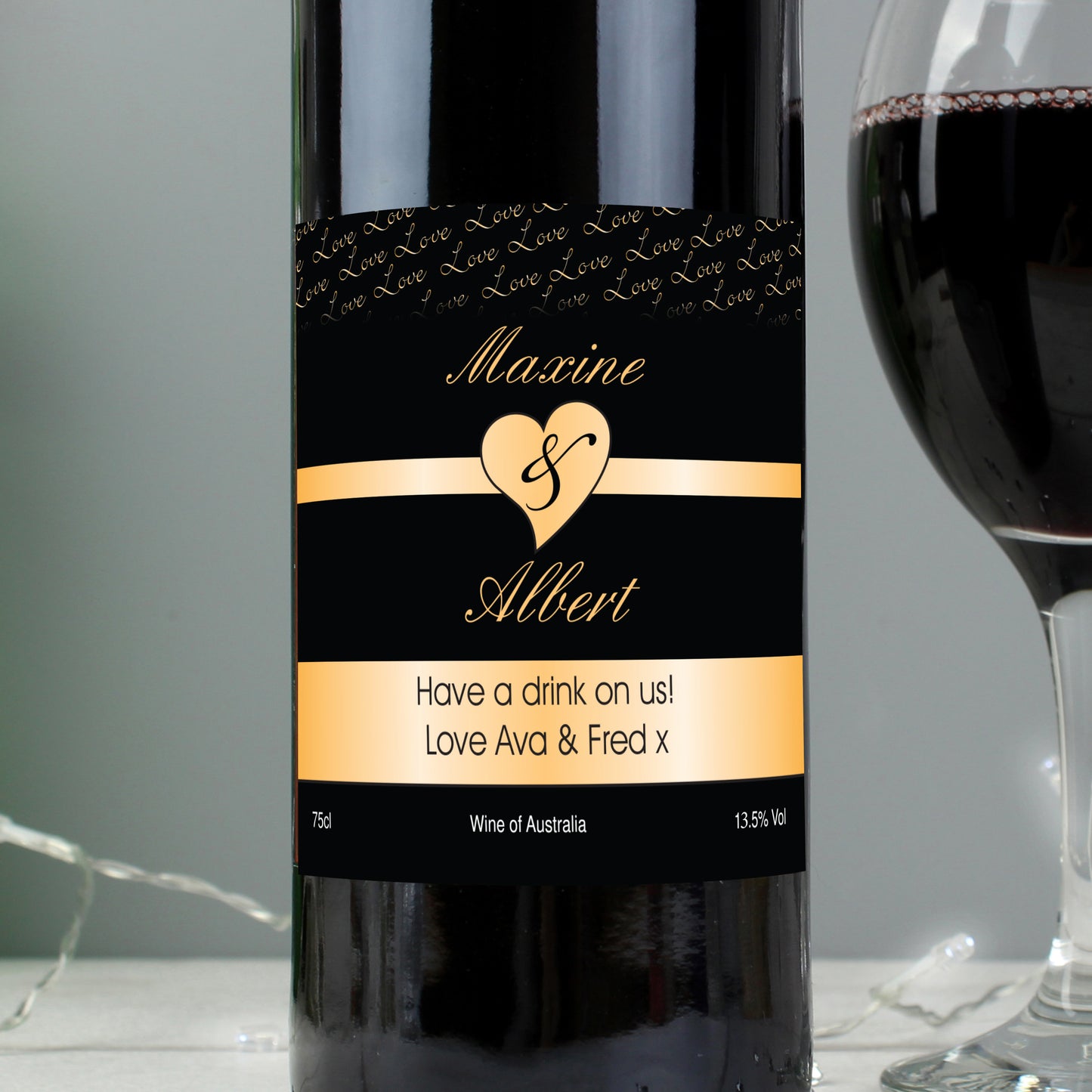 Personalised Couples Heart Red Wine- Black Design - Personalise It!
