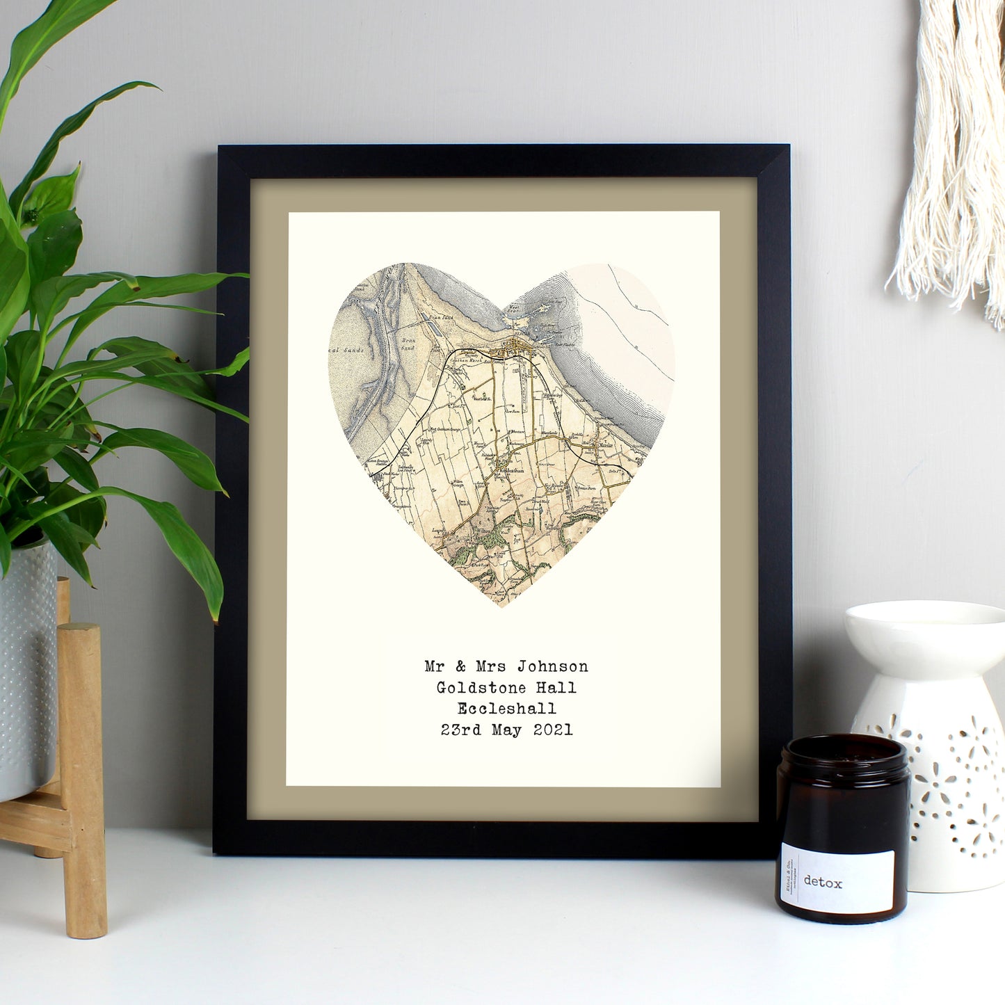 Personalised 1896 - 1904 Revised Map Heart Black Framed Print - Personalise It!