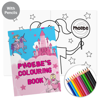 Personalised Princess & Unicorn Colouring Book with Pencil Crayons - Personalise It!