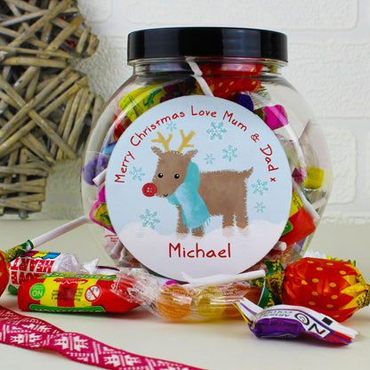 Personalised Felt Stitch Reindeer Sweet Jar - Personalise It!