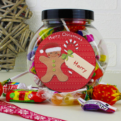 Personalised Felt Stitch Gingerbread Man Sweet Jar - Personalise It!
