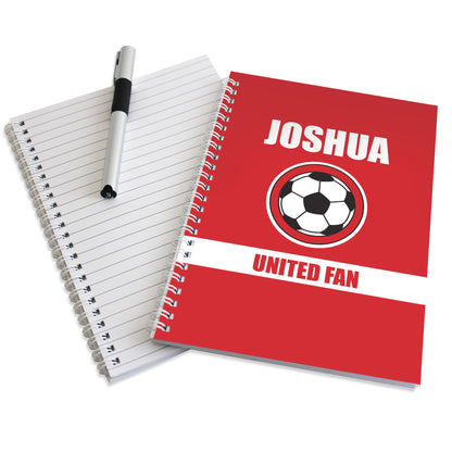 Personalised Red Football Fan A5 Notebook - Personalise It!
